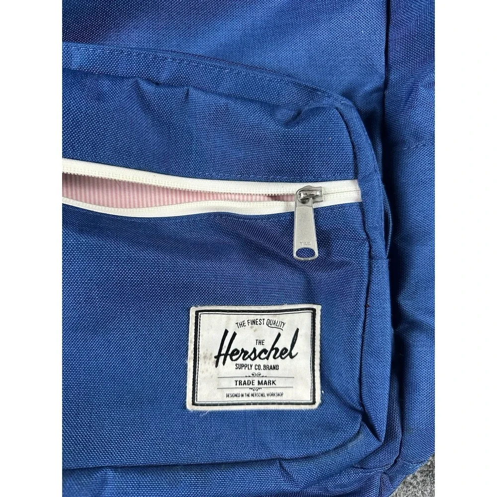 Herschel Laptop Backpack Padded Pockets Zippers Blue Red Striped Inside